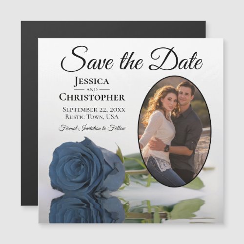 Steel Blue Rose Wedding Save The Date Photo Magnet