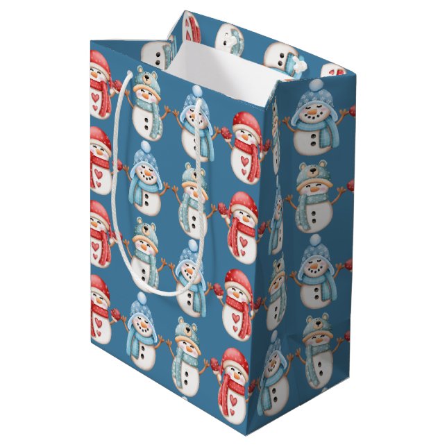 Steel Blue Snowmen Medium Gift Bag (Back Angled)