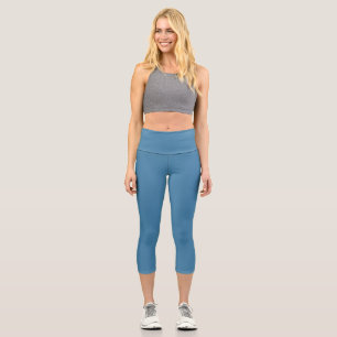 Steel Blue Solid Blank Color Capri Leggings