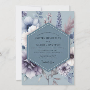 Steel Blue Somber Flora Wedding Invitation