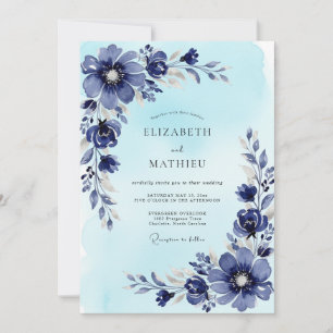 Steel Blue Splendid Winter Wedding Invitation