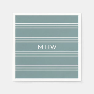 Steel Blue Stripes custom monogram paper napkins
