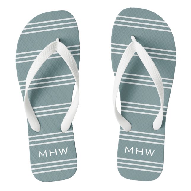 Steel Blue Stripes custom monogram sandals (Footbed)