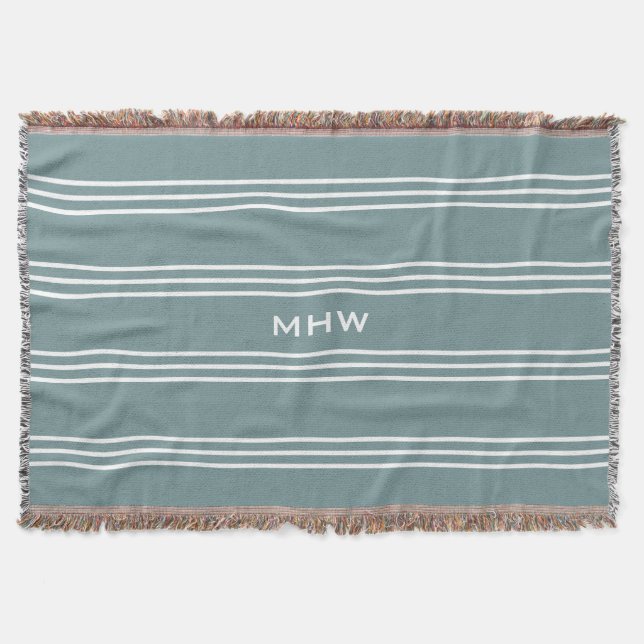 Steel Blue Stripes custom monogram throw blanket (Front)