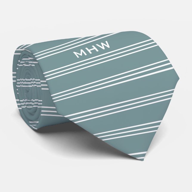 Steel Blue Stripes custom monogram tie (Rolled)