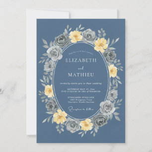 Steel Blue Stunning Vintage Wedding Invitation