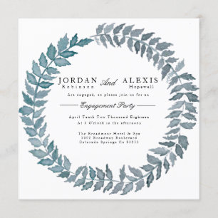 Steel Blue Vine Watercolor Engagement Party Invitation