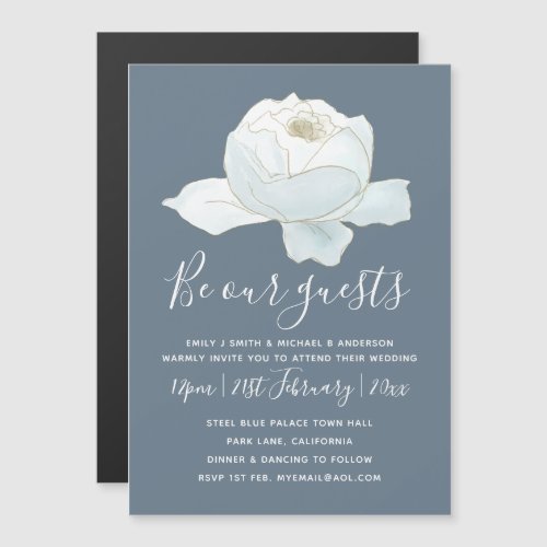 Steel Blue White Rose Wedding Modern Invitation