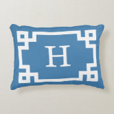 Sky Blue White Greek Key Frame #2 Initial Monogram Throw Pillow, Zazzle