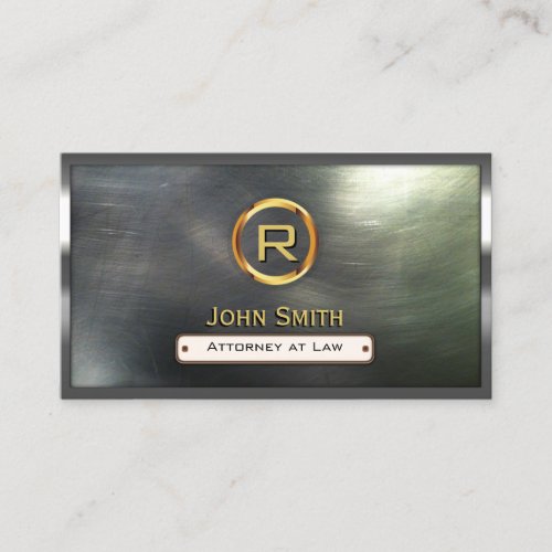 Steel Border Gold Monogram Lawyer Business Card