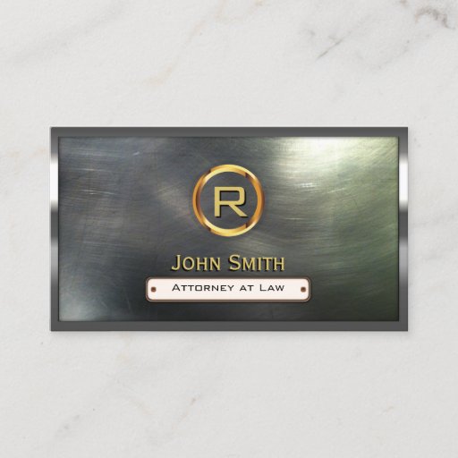 Customizable Steel Border Gold Monogram Lawyer Business Card