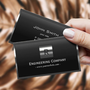 Steel Border Monogram Engineering Business Card