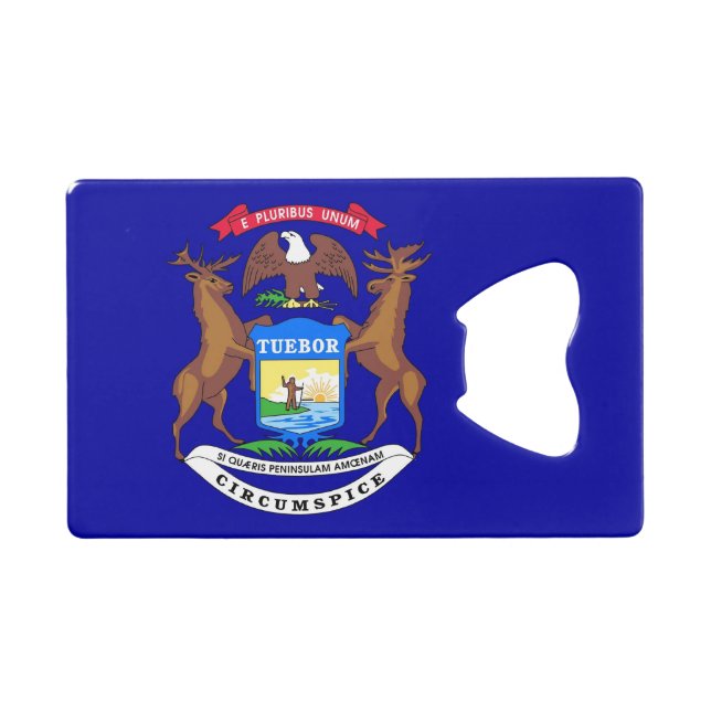 Steel Bottle Opener with flag of Michigan USA (Front (Horizontal))