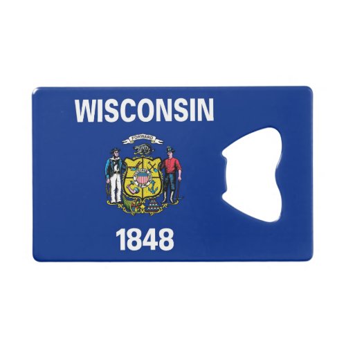 Steel Bottle Opener with flag of Wisconsin