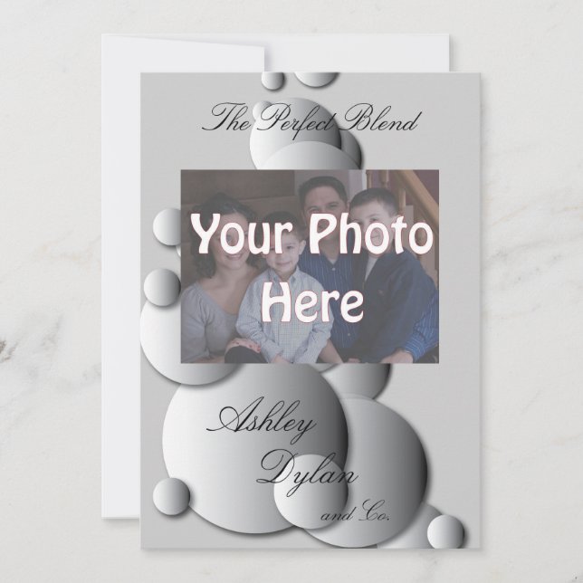 Steel Bubbles Blended Family Photo Wedding Invitation (Front)