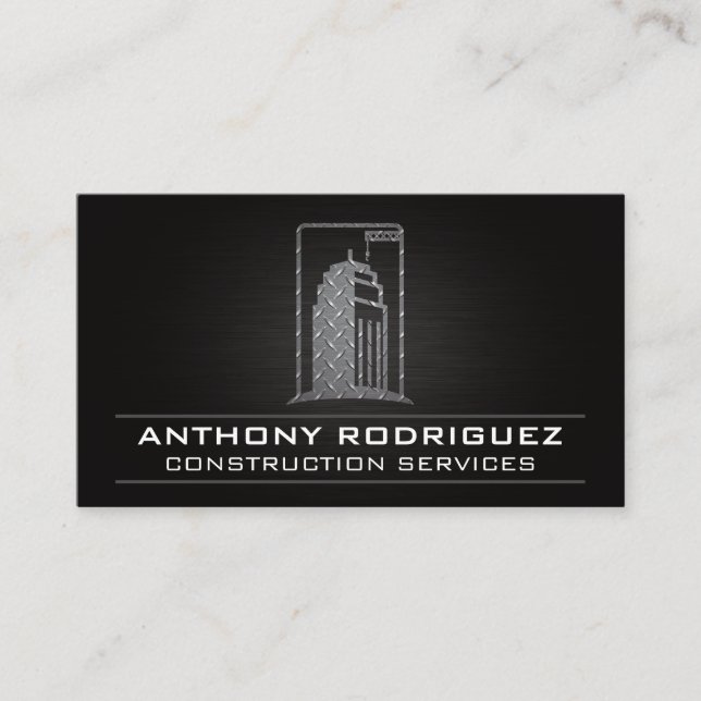 Steel Building Logo | Construction Crane Business Card (Front)