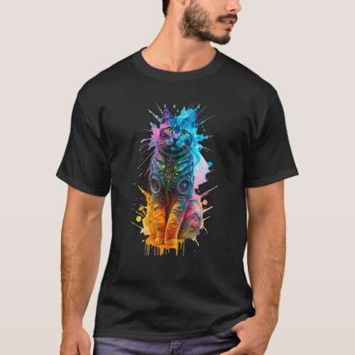 Steel CATsilhouette in Long Winter CAT Cyborg Pose T_Shirt