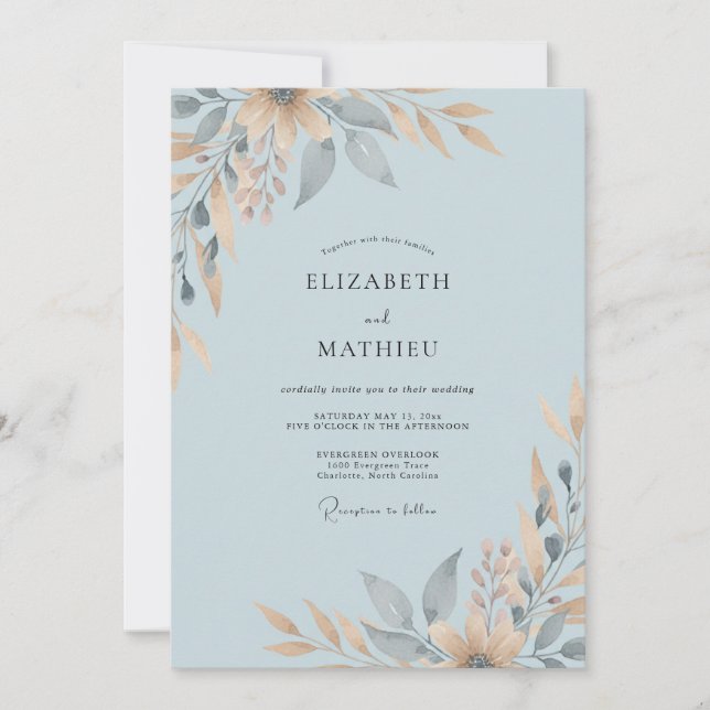 Steel Champagne Leaf Wedding Invitation (Front)