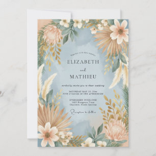 Steel Champagne Pampas Eucalyptus Wedding Invitation