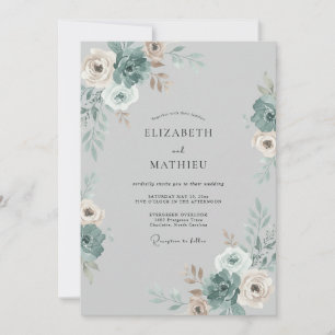 Steel Champagne Peony Wedding Invitation