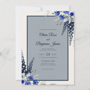 Steel Cobalt Wisteria Wedding Invitation