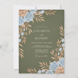 Steel Copper Leafy Wedding Invitation