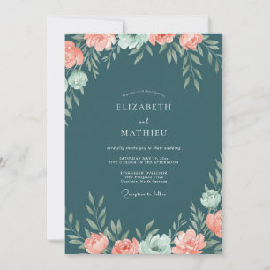 Steel Coral Foliage Eucalyptus Wedding Invitation