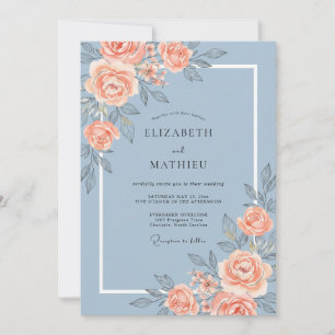 Steel Coral Rose Wedding Invitation