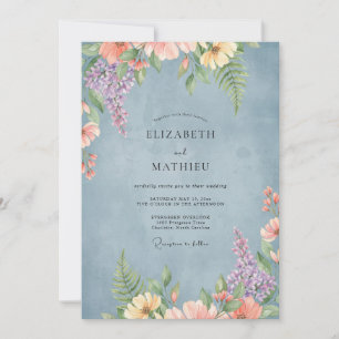 Steel Coral Wisteria Wedding Invitation