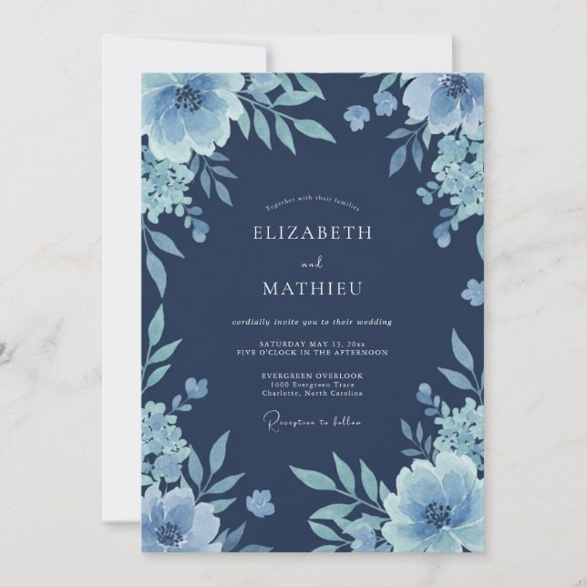 Steel Cornflower Petal Wedding Invitation (Front)