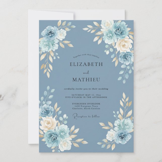Steel Cream Peony Wedding Invitation (Front)