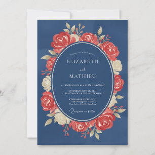 Steel Crimson Wreath Wedding Invitation