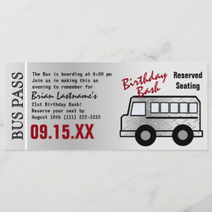 Steel Design 21st Birthday Party Bus Pass Invitation