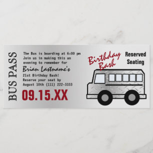 Steel Design 21st Birthday Party Bus Pass Invitation