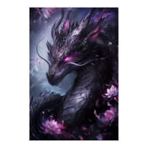Steel Dragon in Flowers - Dark Cool