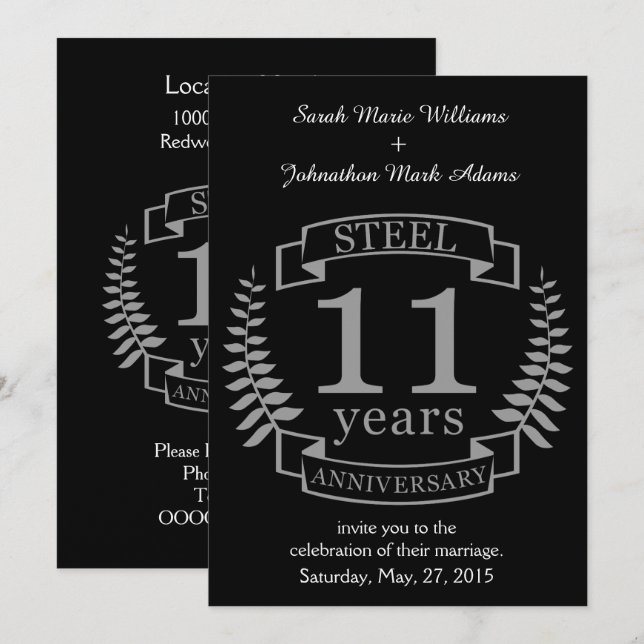 Steel Eleventh wedding anniversary 11 years Invitation (Front/Back)
