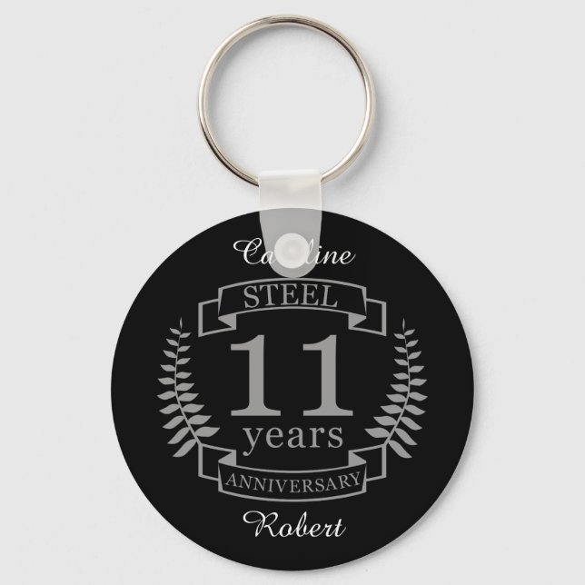 Steel Eleventh wedding anniversary 11 years Keychain (Front)