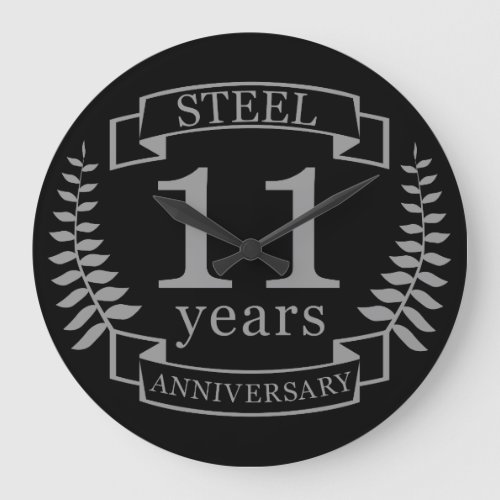 Steel Eleventh wedding anniversary 11 years Large Clock