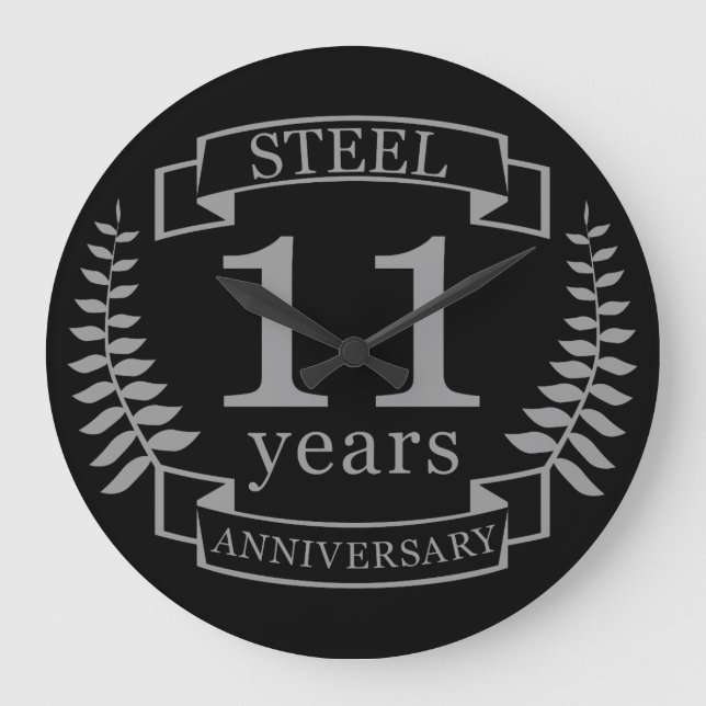 Steel Eleventh wedding anniversary 11 years Large Clock (Front)