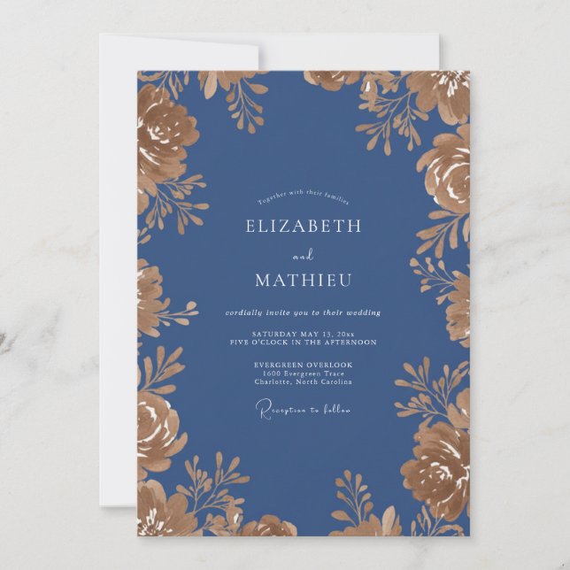 Steel Gold Foliage Eucalyptus Wedding Invitation (Front)
