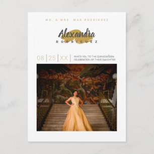 Steel Gray and Gold Photo Quinceanera Invitation Postcard