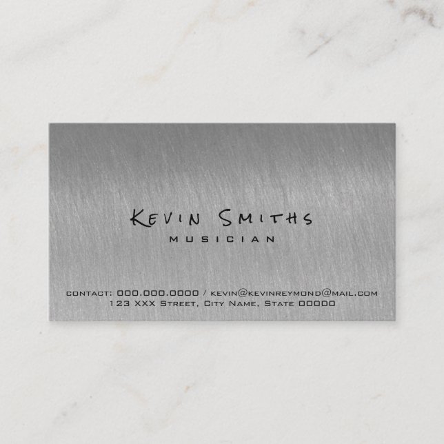 steel gray cool and modern musician business card (Front)