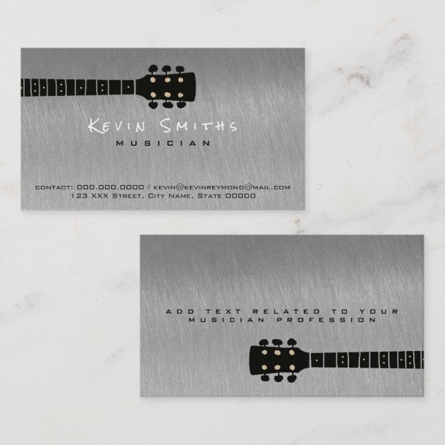 steel gray cool musician's contact business card (Front/Back)