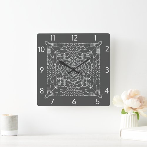 Steel Gray Crochet Chart Square Wall Clock