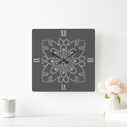 Steel Gray Crochet Chart Square Wall Clock