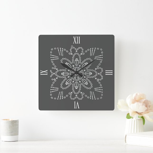 Steel Gray Crochet Chart Square Wall Clock (Home)