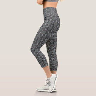 Steel Gray Geometric flower Pattern Capri Leggings
