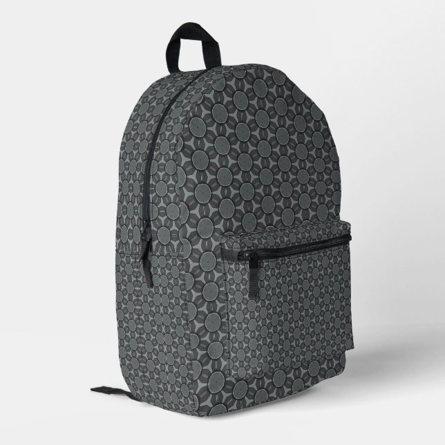 Steel Gray Geometric flower Pattern Printed Backpack (Back Corner Left)