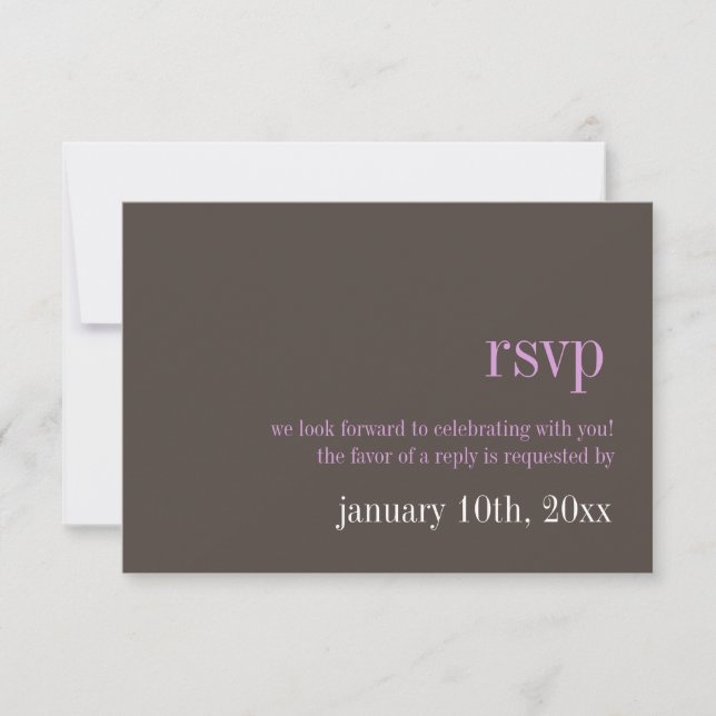 Steel gray lilac typography chic wedding response invitation (Front)