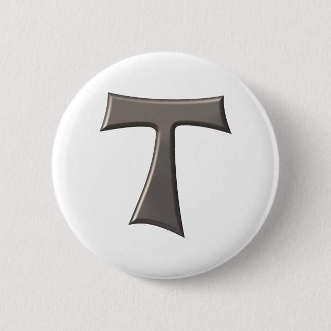 Steel Gray Look Franciscan Tau Cross Button (Front)